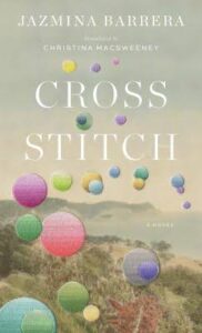Cover of "Cross-Stitch" (colorful polka dots strewn across a pastel background of greenery and a distant shoreline)