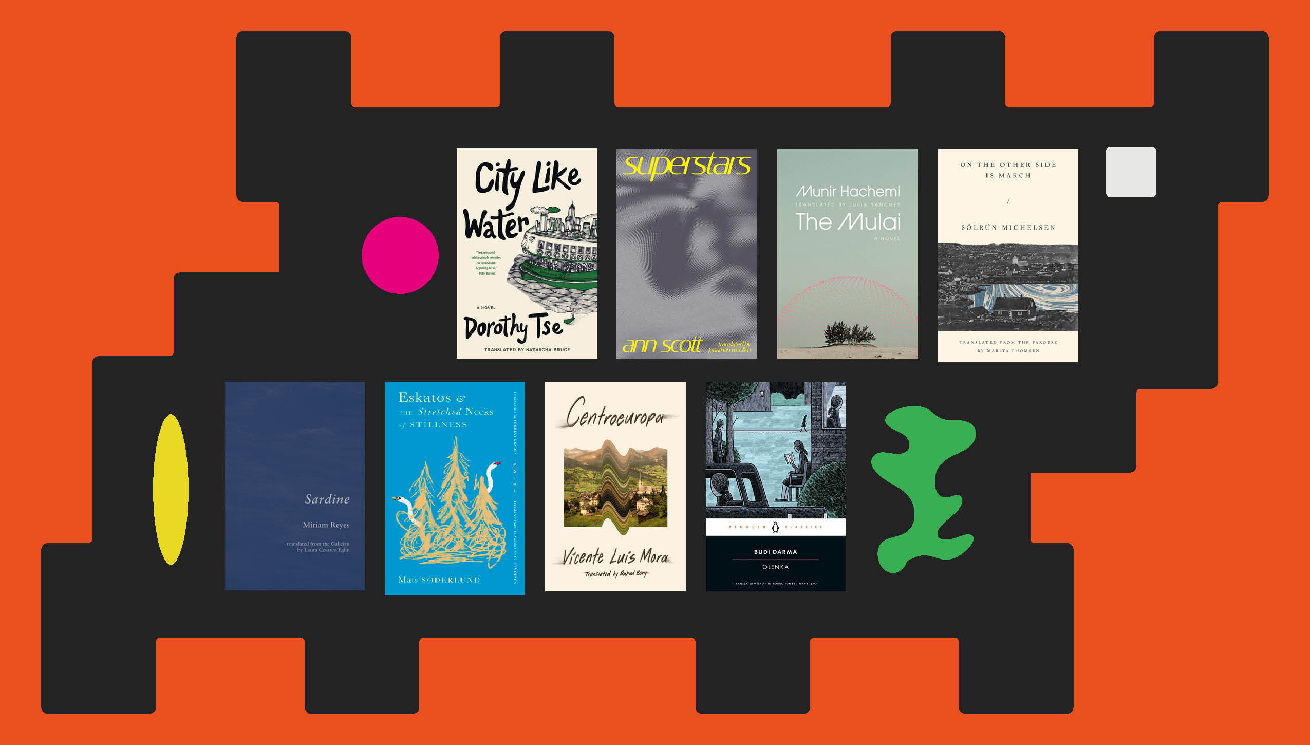 Graphic featuring book covers for the Spring 2026 Lit in Translation Preview
