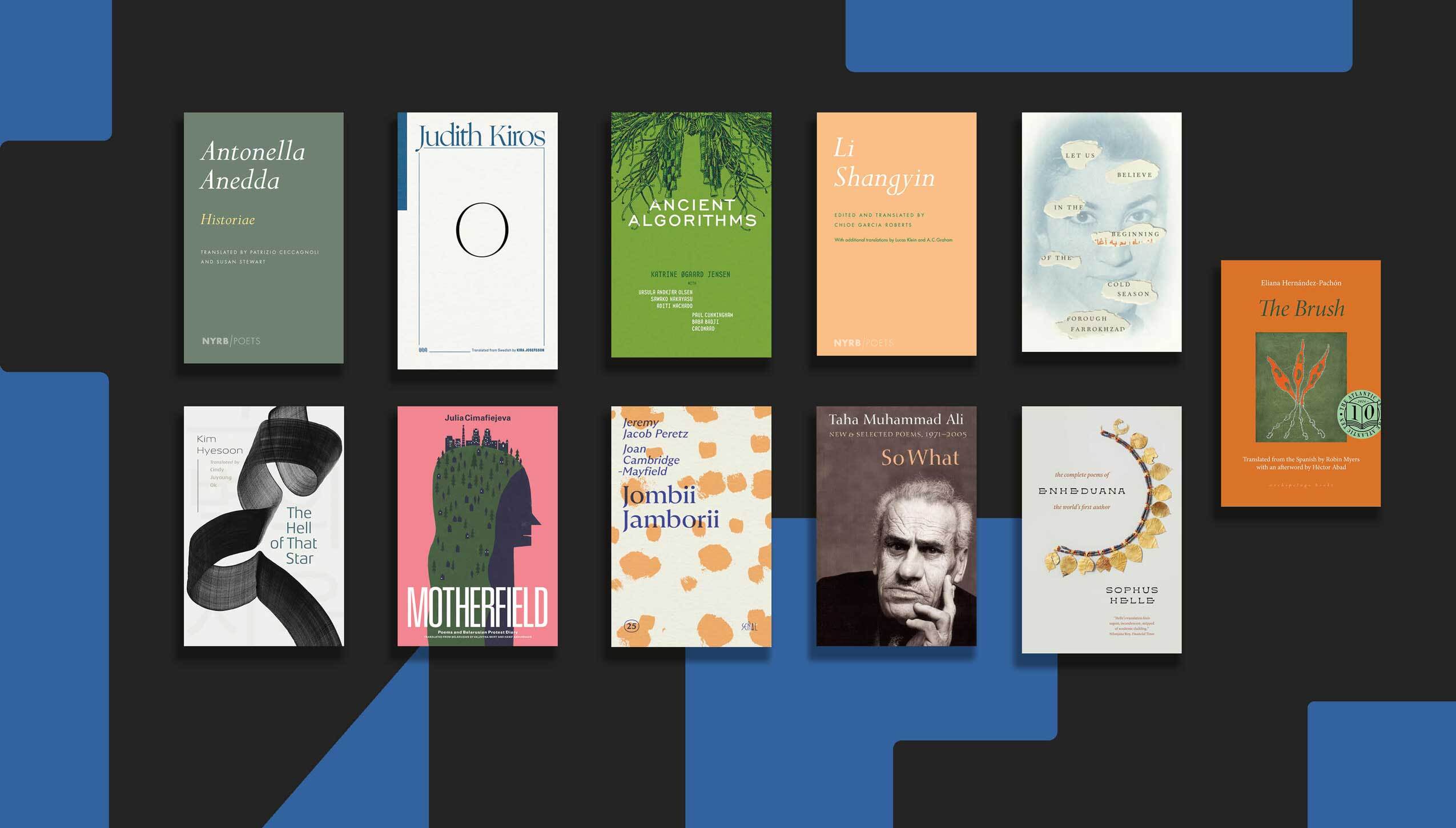 Book covers of poetry books in translation