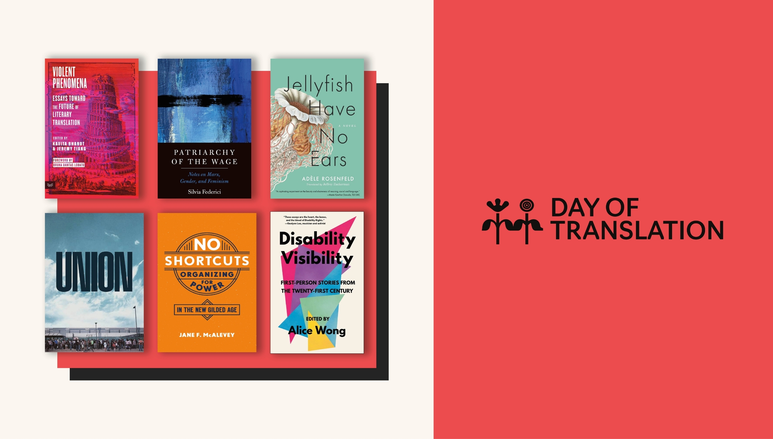 Image featuring book covers of books recommended by Day of Translation panelists.