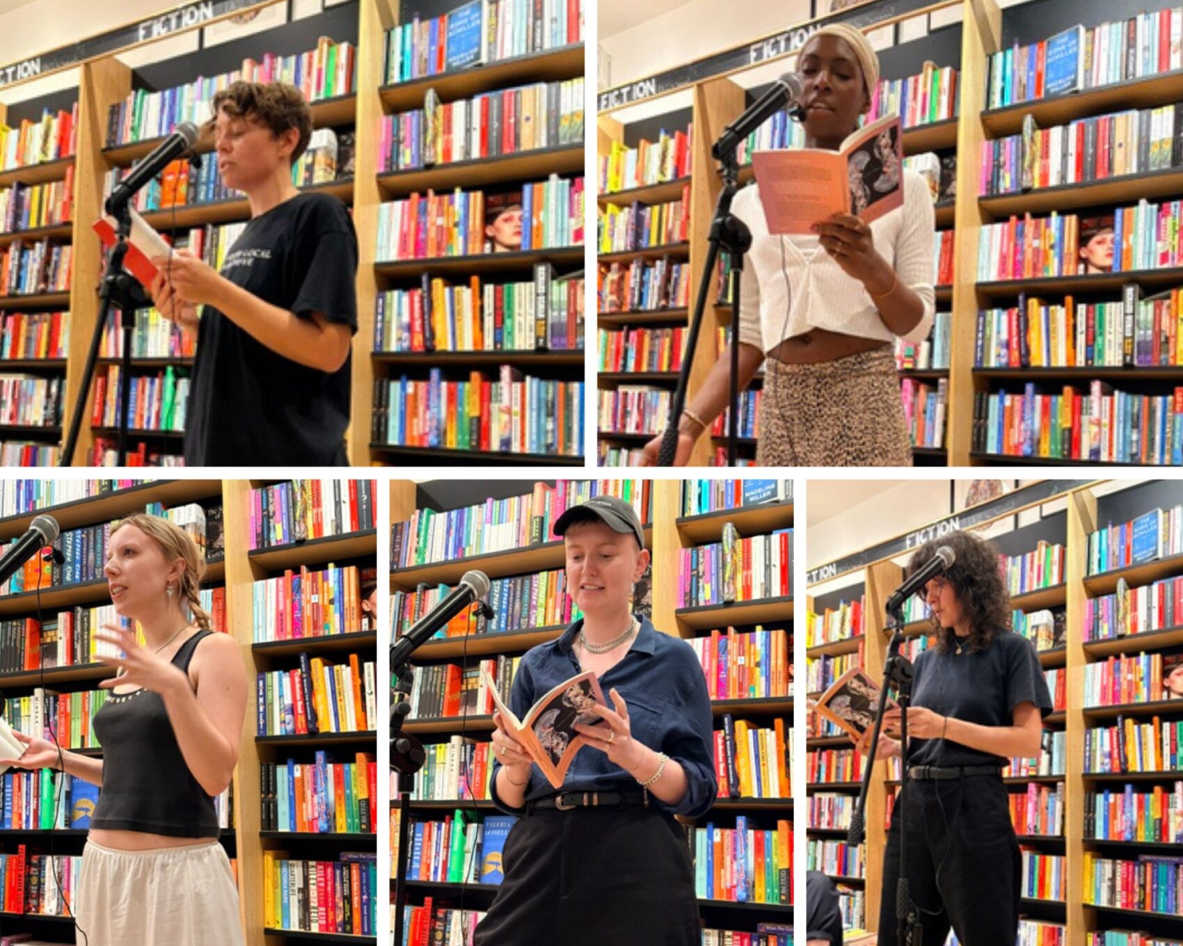 Top row: Tash Walker and Chloe Filani. Bottom row: Izzie Glover, Finn Brown, and Danielle Wilde reading for a Splendor event in London