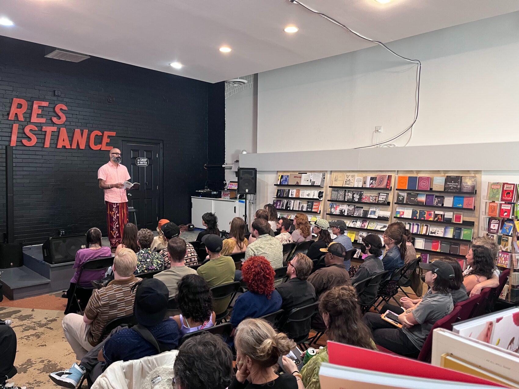 Rajiv Mohabir, introducing the next reader at the Shop at Matter